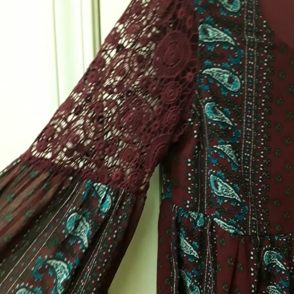 Red Boho Lace Peasent Top Dress Entro NWOT - Picture 4 of 8